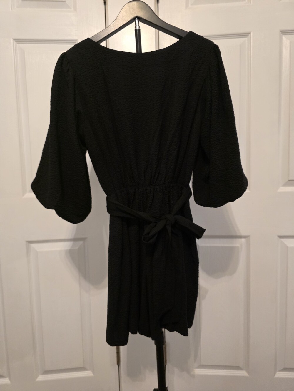Anthropologie Black Textured Tie-Waist Romper